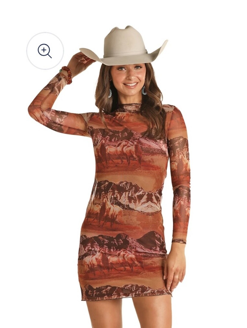 Rock & Roll Horse Printed Mesh MiniDress Small Western Mountain Print Lined